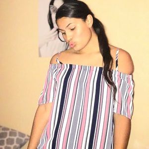 Striped off the shoulder shirt sleeve shirt